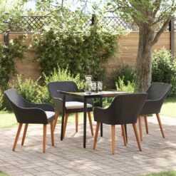 5 Piece Poly Rattan Garden Dining Set with Cushion