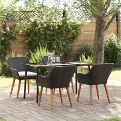 5 Piece Poly Rattan Garden Dining Set with Cushion