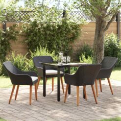 5 Piece Poly Rattan Garden Dining Set with Cushion