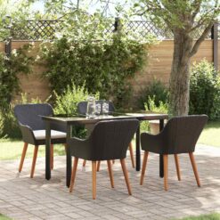5 Piece Poly Rattan Garden Dining Set with Cushion