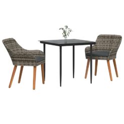 3 Piece Poly Rattan Garden Dining Set with Cushion - Complete Storage Solutions