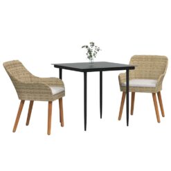 3 Piece Poly Rattan Garden Dining Set with Cushion - Complete Storage Solutions