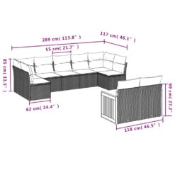 9 Piece Poly Rattan Garden Sofa Set with Cushions - Complete Storage Solutions
