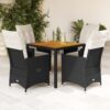 5 Piece Poly Rattan Garden Dining Set with Cushions 56x59x92cm - Black - Complete Storage Solutions