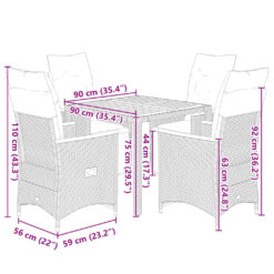 5 Piece Poly Rattan Garden Bistro Set with Cushions - Complete Storage Solutions