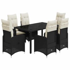 7 Piece Poly Rattan Garden Bistro Set with Cushions 54.5x58.5x92cm - Black - Complete Storage Solutions