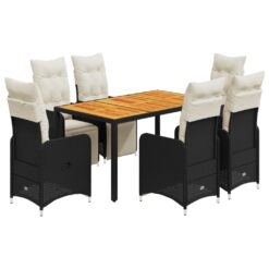 7 Piece Poly Rattan Garden Bistro Set with Cushions 54.5x58.5x92cm - Black - Complete Storage Solutions