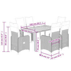 7 Piece Poly Rattan Garden Bistro Set with Cushions 54.5x58.5x92cm - Black - Complete Storage Solutions