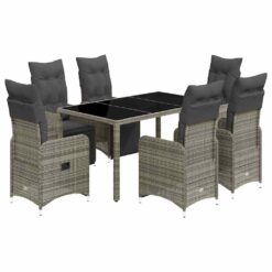 7 Piece Poly Rattan Garden Bistro Set with Cushions Grey 54.5x58.5x92cm - Dark Grey - Complete Storage Solutions