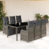 7 Piece Poly Rattan Garden Bistro Set with Cushions Grey 54.5x58.5x92cm - Dark Grey - Complete Storage Solutions