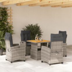 5 Piece Poly Rattan Garden Dining Set with Cushions Grey 57x66x93cm - Dark Grey