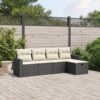 5 Piece Poly Rattan Garden Sofa Set with Cushions - Complete Storage Solutions
