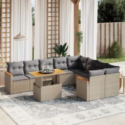 10 Piece Poly Rattan Garden Sofa Set with Cushions