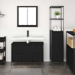 2 Piece Bathroom Furniture Set with Drawer with Shelf 36x35x165cm - Black Oak