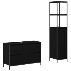 Alternative view of 2 Piece Bathroom Furniture Set with Drawer with Shelf 36x35x165cm - Black Oak