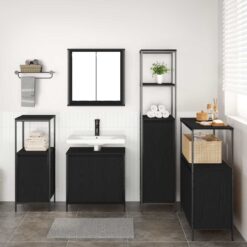 5 Piece Bathroom Furniture Set 36x35x165cm - Black Oak