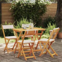 5 Piece Acacia Wood Bistro Set with Cushion Oil Natural 90x55x75cm - Brown