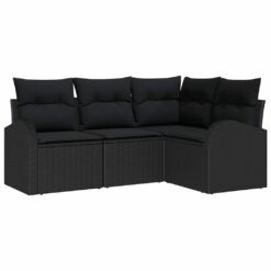 4 Piece Poly Rattan Garden Sofa Set 55x62x37cm - Black - Complete Storage Solutions