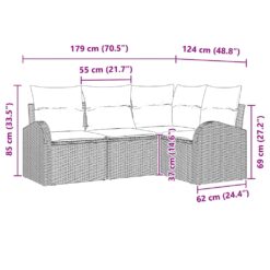 4 Piece Poly Rattan Garden Sofa Set 55x62x37cm - Black - Complete Storage Solutions