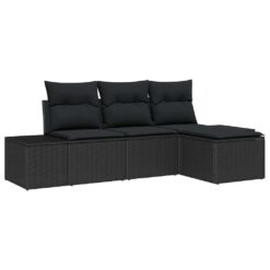 4 Piece Poly Rattan Garden Sofa Set with Cushion 55x62x69cm - Black - Complete Storage Solutions