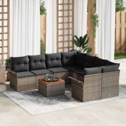 9 Piece Poly Rattan Garden Sofa Set with Cushion
