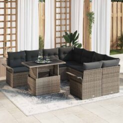 9 Piece Poly Rattan Garden Sofa Set with Cushion