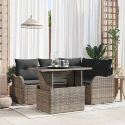 5 Piece Poly rattan Outdoor Dining Set with Cushion