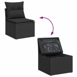 8 Piece Poly Rattan Garden Sofa Set with Cushion - Black - Complete Storage Solutions