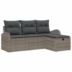 4 Piece Poly Rattan Garden Sofa Set with Cushion - Grey - Complete Storage Solutions