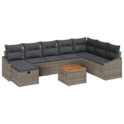 9 Piece Poly Rattan Garden Sofa Set with Cushion - Grey - Complete Storage Solutions