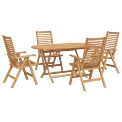 5 Piece Garden Dining Set Teak Wood 160x80x75cm - Brown