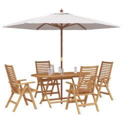 Alternative view of 5 Piece Garden Dining Set Teak Wood 160x80x75cm - Brown