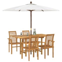 Alternative view of 5 Piece Garden Dining Set Teak Wood 160x80x75cm - Brown