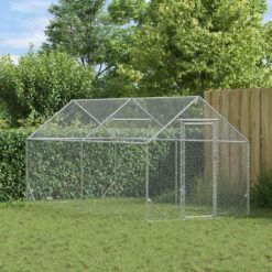 Galvanised Steel Chicken Cage 400x170x177cm - Silver