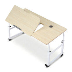 Adjustable Mobile Laptop Desk Overbed 190x60x85cm - White & Light Oak