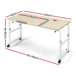 Alternative view of Adjustable Mobile Laptop Desk Overbed 190x60x85cm - White & Light Oak