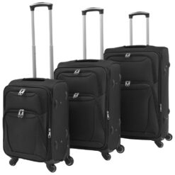 3 Piece Fabric Soft Case Trolley Set – Black