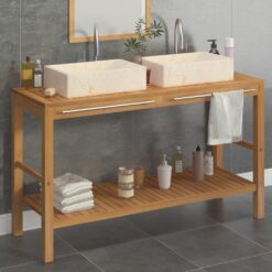 Bathroom Vanity Cabinet Wood Teak with Sinks Marble 132x45x75cm - Complete Storage Solutions