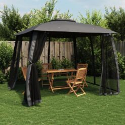 Steel Gazebo with Double Roof & Mesh Walls 2.93x2.93m