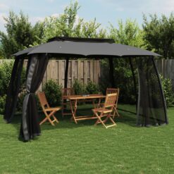 Steel Gazebo with Double Roof & Mesh Walls 3.93x2.93m
