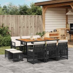 11 Piece Poly Rattan Garden Dining Set with Cushions - Complete Storage Solutions