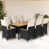 9 Piece Poly Rattan Garden Dining Set with Cushions - Black - Complete Storage Solutions