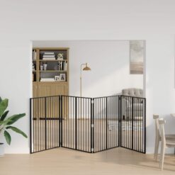 4 Piece Steel Dog Gate Galvanised 401x1.5x100cm - Black