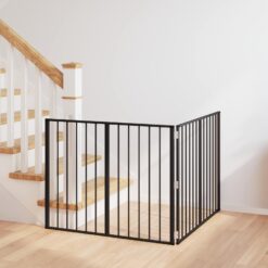2 Piece Steel Dog Gate Galvanised 200.5x1.5x80cm - Black