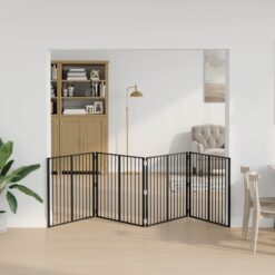 4 Piece Steel Dog Gate Galvanised 401x1.5x80cm - Black