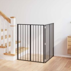 2 Piece Steel Dog Gate Galvanised 160.5x1.5x100cm - Black