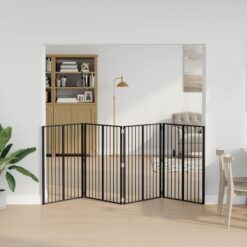 4 Piece Steel Dog Gate Galvanised 321x1.5x100cm - Black