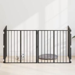 4 Piece Steel Dog Gate Galvanised 321x1.5x80cm - Black