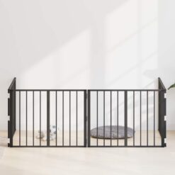 4 Piece Steel Dog Gate Galvanised 321x1.5x60cm - Black