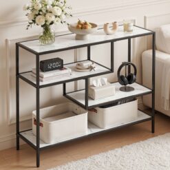 Marble Effect Console Table 90x30x80cm - White
